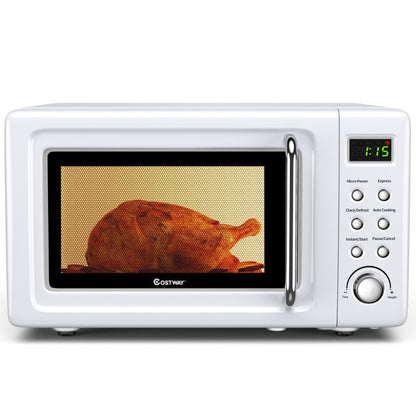 700W Retro Countertop Microwave Oven with 5 Micro Power and Auto Cooking Function