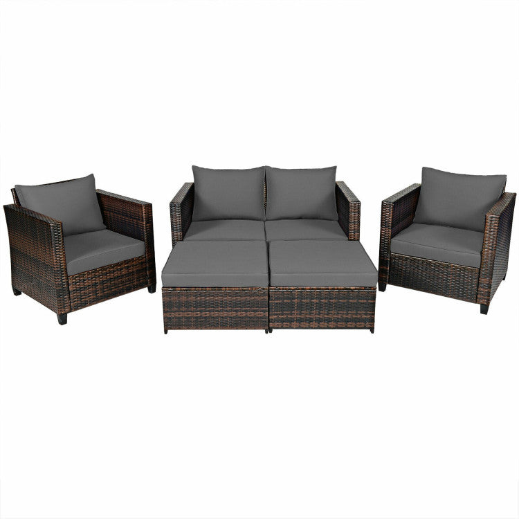 5 Pieces Patio Cushioned Rattan Furniture Set