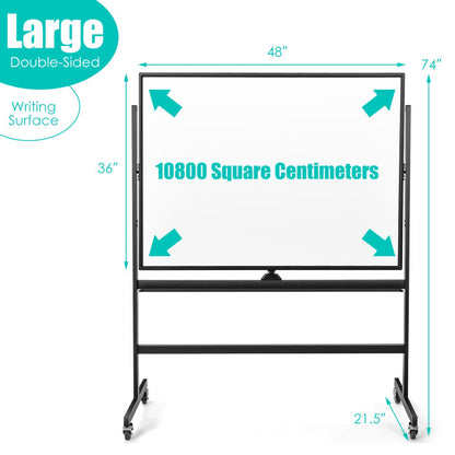 48 x 36 Inch Mobile Magnetic Double-Sided Reversible Whiteboard Height Adjust