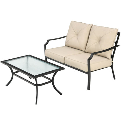 2-Piece Patio Cushioned Sofa with Coffee Table