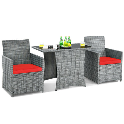 3-Piece Patio Rattan Furniture Set with Cushioned Armrest Sofa