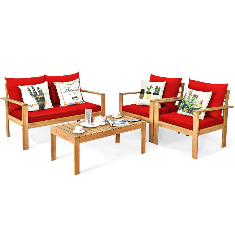 Outdoor 4-Piece Acacia Wood Chat Set with Water Resistant Cushions