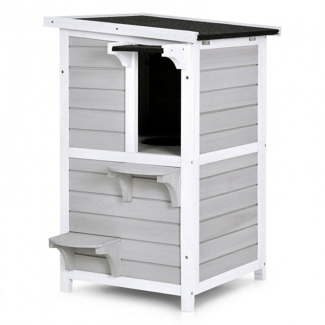 2-Story Wooden Cat House with Escape Door Rainproof