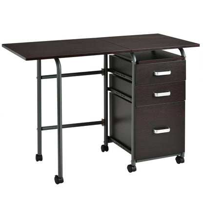 Home Office Foldable Wheeled Computer Desk with 3 Drawers