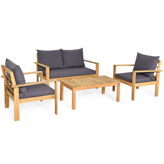 Outdoor 4-Piece Acacia Wood Chat Set with Water Resistant Cushions