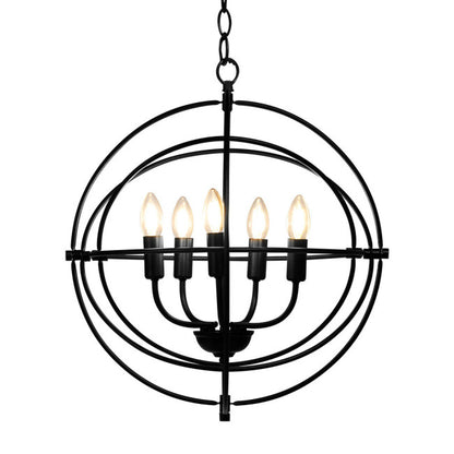 20 Inch 5 Lights Metal Chandelier with Pivoting Interlocking Rings