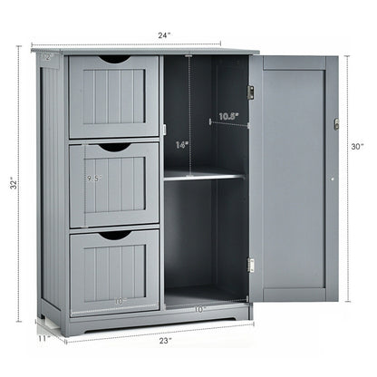 Bathroom Floor Cabinet Side Storage Cabinet with 3 Drawers and 1 Cupboard