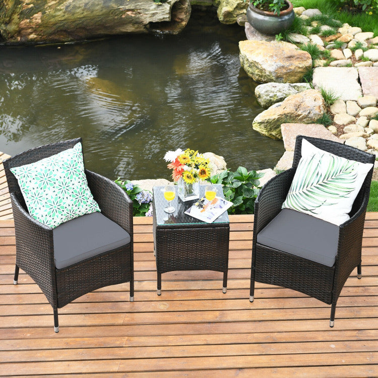 3-Piece Ergonomic Wicker Patio Conversation Set