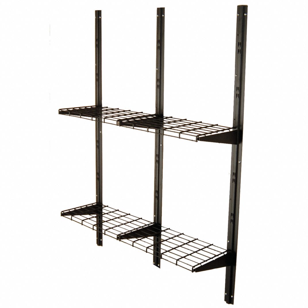 Shelf System: 40 in x 11 1/2 in x 53 3/4 in, Black, 2 Shelves, (6) Shelf Brackets, Wire - Milagru Store