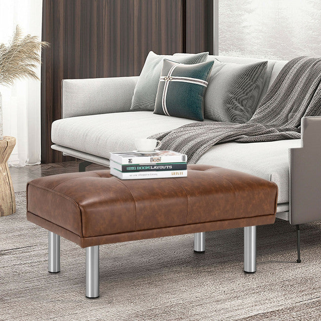 Ottoman Footrest Stool PU Leather Seat with Metal Legs