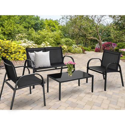 4-Piece Patio Furniture Set with Glass Top Coffee Table