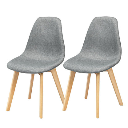 2 Pieces Modern Dining Chair Set with Wood Legs and Fabric Cushion Seat