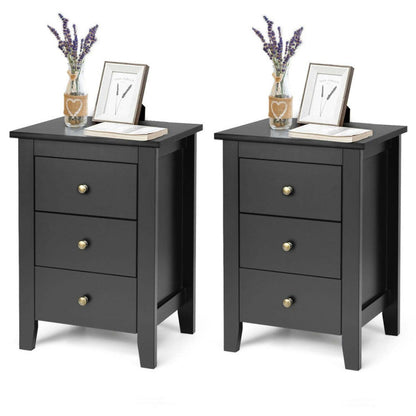 2 Pieces Nightstand End Beside Table with 3 Drawers