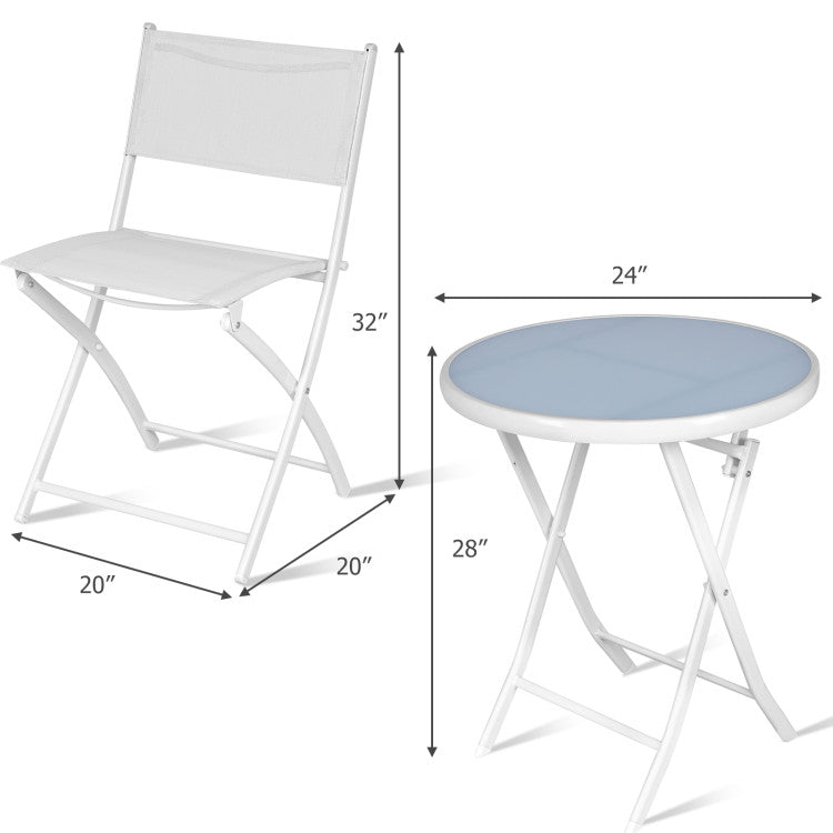 3-Piece Patio Folding Bistro Set for Balcony or Outdoor Space