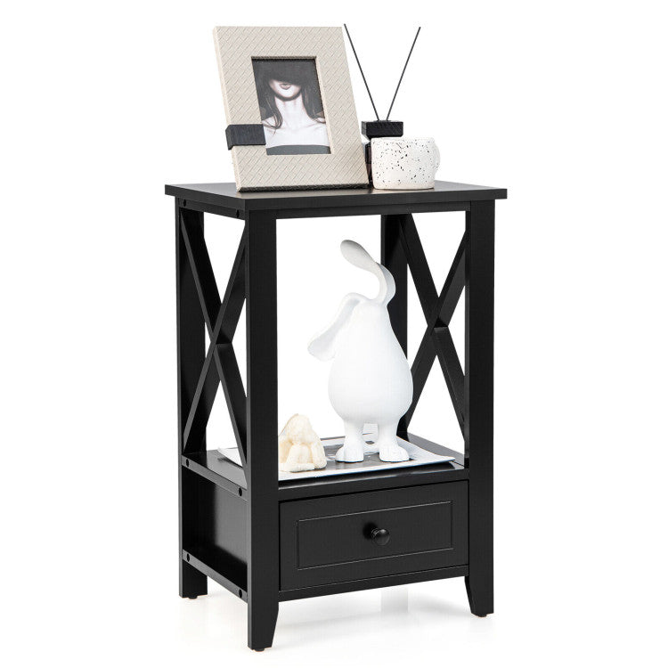 2-Tier 16 x 14 Inch Multifunctional Nightstand with Storage Drawer