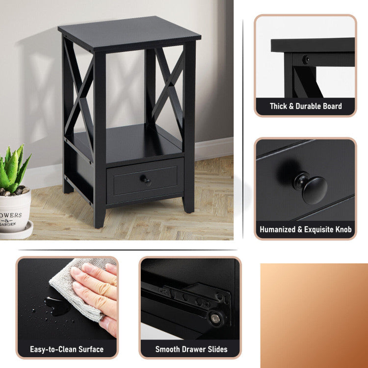 2-Tier 16 x 14 Inch Multifunctional Nightstand with Storage Drawer