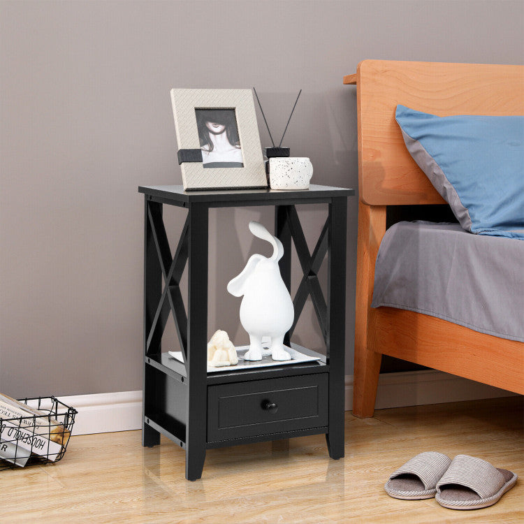 2-Tier 16 x 14 Inch Multifunctional Nightstand with Storage Drawer