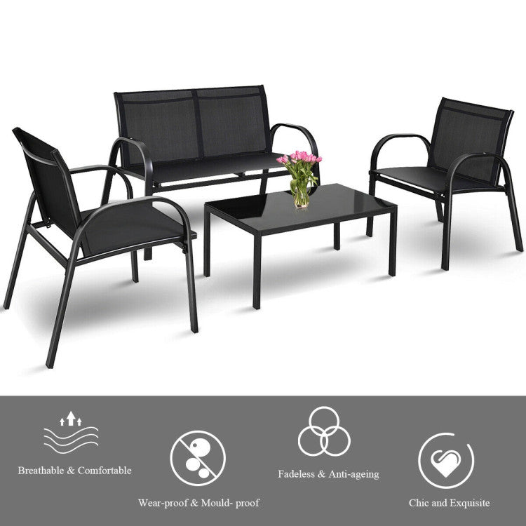 4-Piece Patio Furniture Set with Glass Top Coffee Table