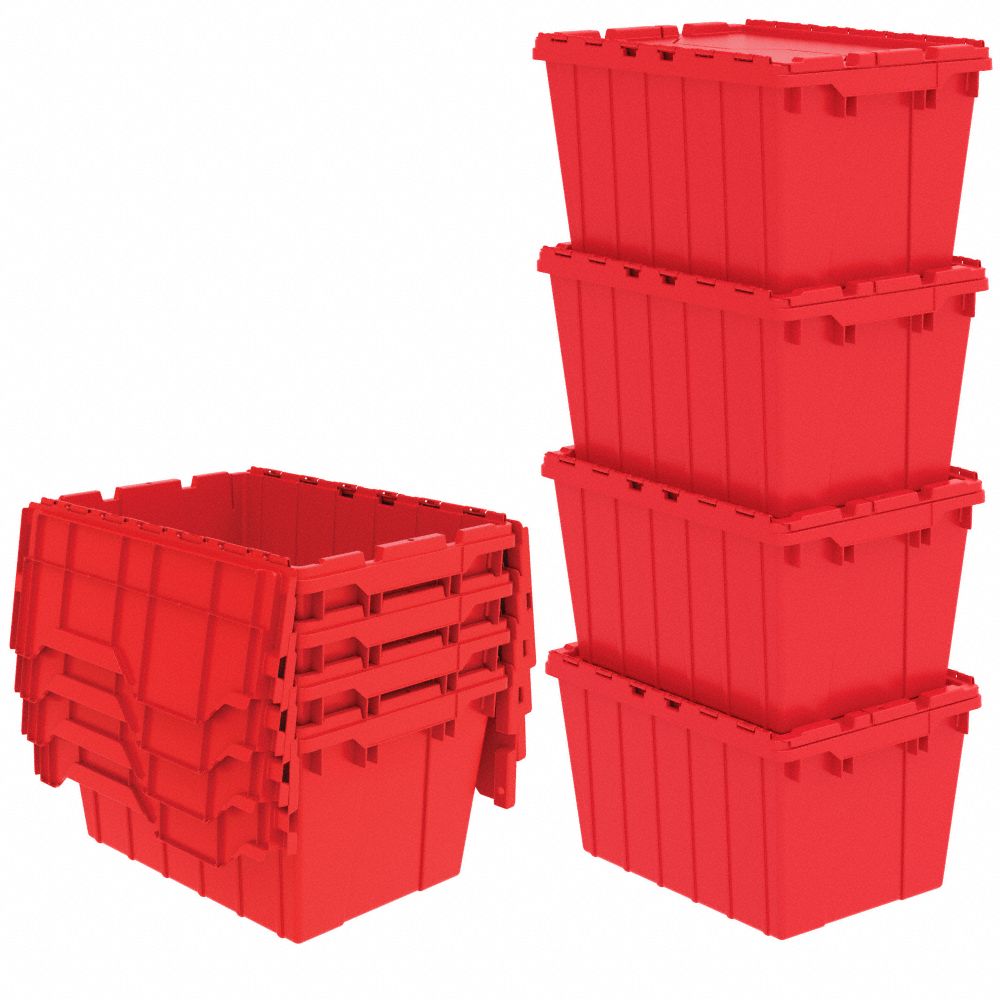 Akro-Mils 39120 Industrial Plastic Storage Tote with Hinged Attached Lid, (21-Inch L by 15-Inch W by 12-Inch H), Red