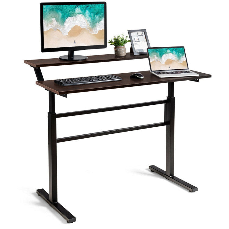 2-Tier Height Adjustable Sit to Standing Desk with Monitor Stand