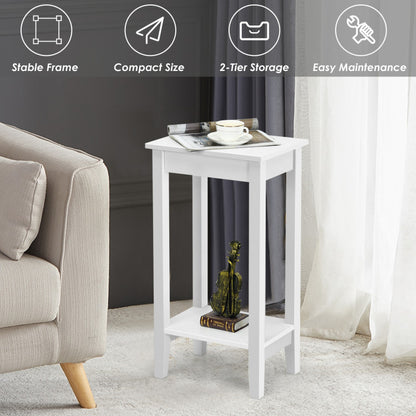 2-Tier Nightstand End Side Wooden Legs Table for Bedroom