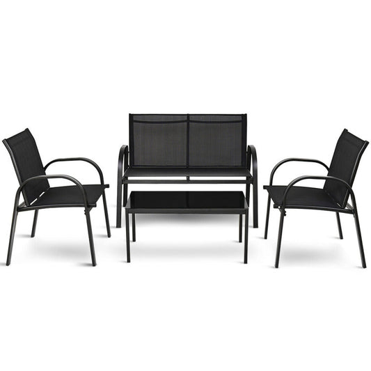 4-Piece Patio Furniture Set with Glass Top Coffee Table