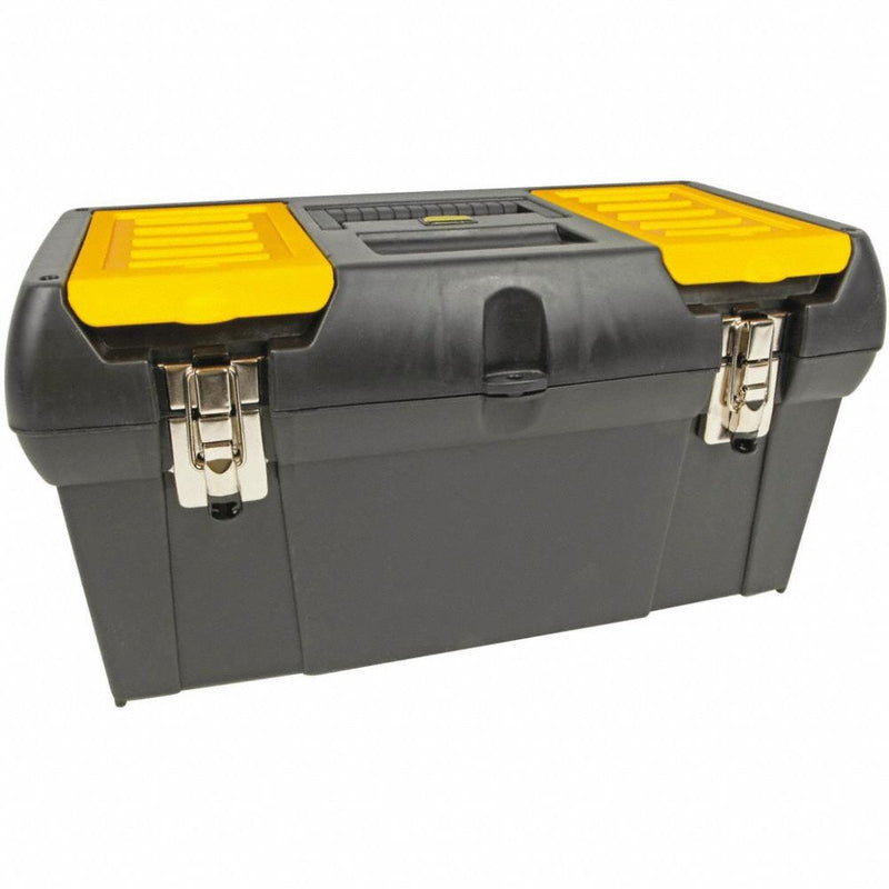 19"W Plastic, Black, Yellow Portable Tool Box 9.8"H x 19.2"L
