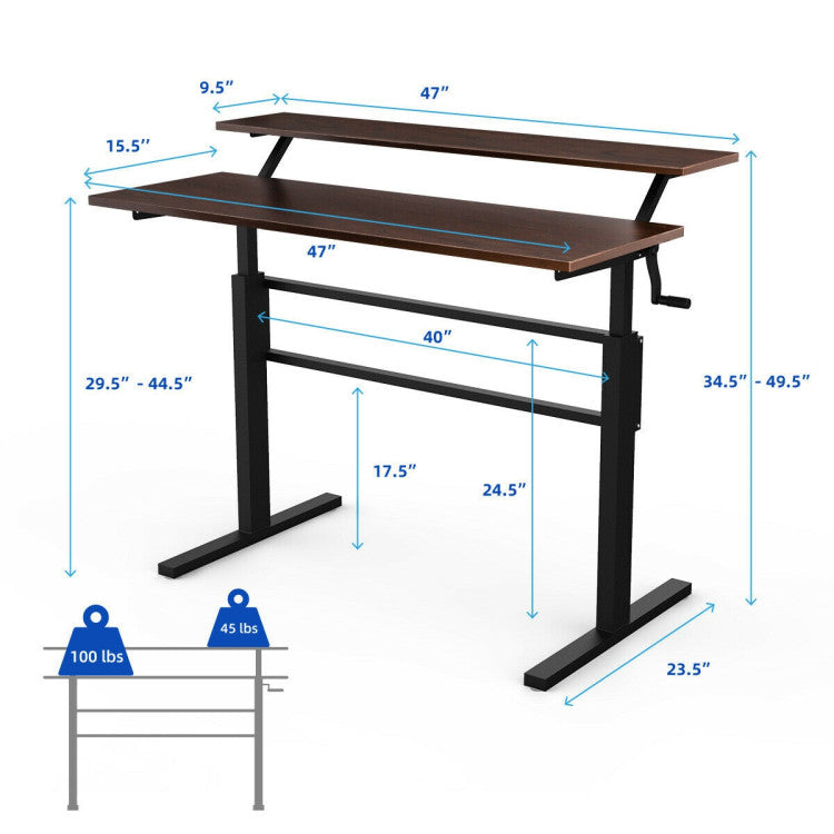 2-Tier Height Adjustable Sit to Standing Desk with Monitor Stand