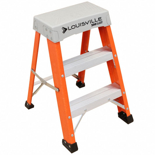 2 Steps, Fiberglass Step Stool, 300 lb. Load Capacity, Orange/Silver
