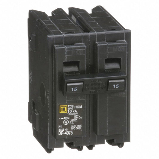 Miniature Circuit Breaker, 15 A, 120/240V AC, 2 Pole, Plug In Mounting Style, HOM Series