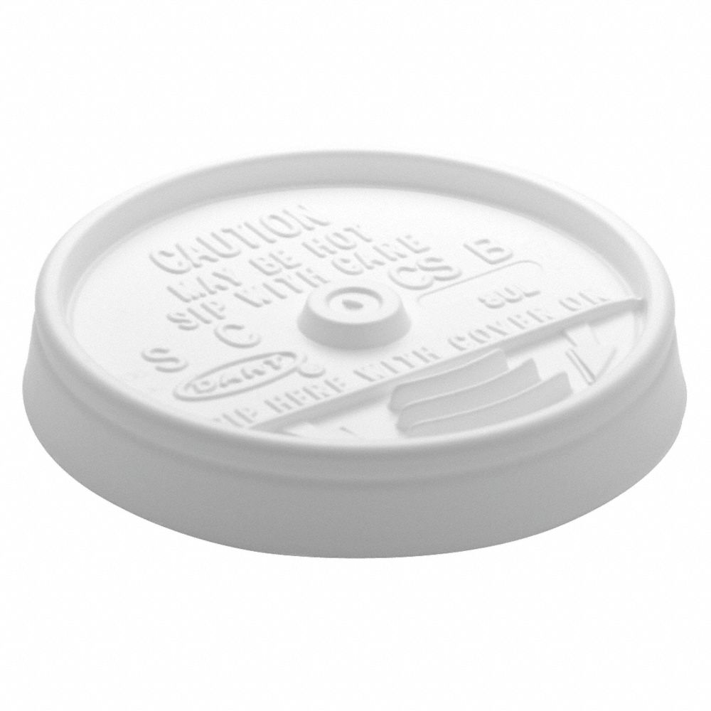 Lid for 6 to 14 oz. Hot/Cold Cup, Flat, Sip Through, White, Pk1000