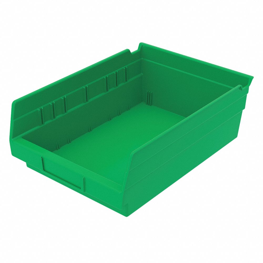Akro-Mils 30150 Green Shelf Bin, 11-5/8"L x 8-3/8"W x 4"H, Load Capacity: 15 lb
