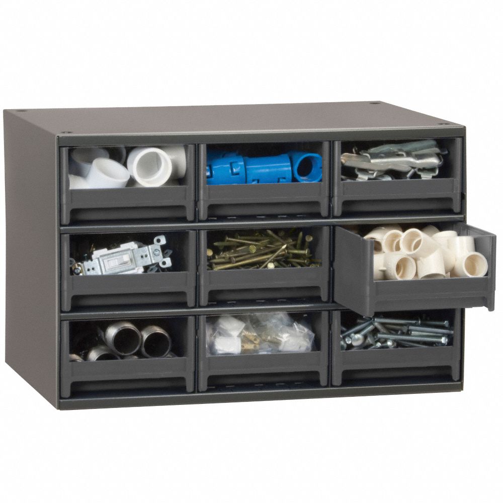 Akro-Mils 9-Drawer Steel Parts Craft Storage Cabinet Hardware Organizer, 19909, (17-Inch W x 11-Inch D x 11-Inch H), Gray Cabinet, Gray Drawers
