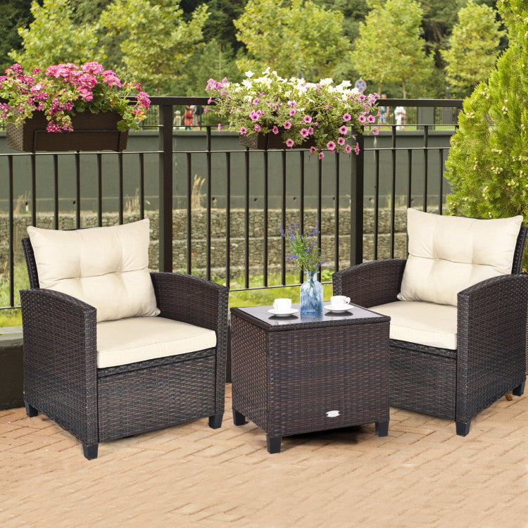 3-Piece Rattan Patio Furniture Set with Washable Cushion