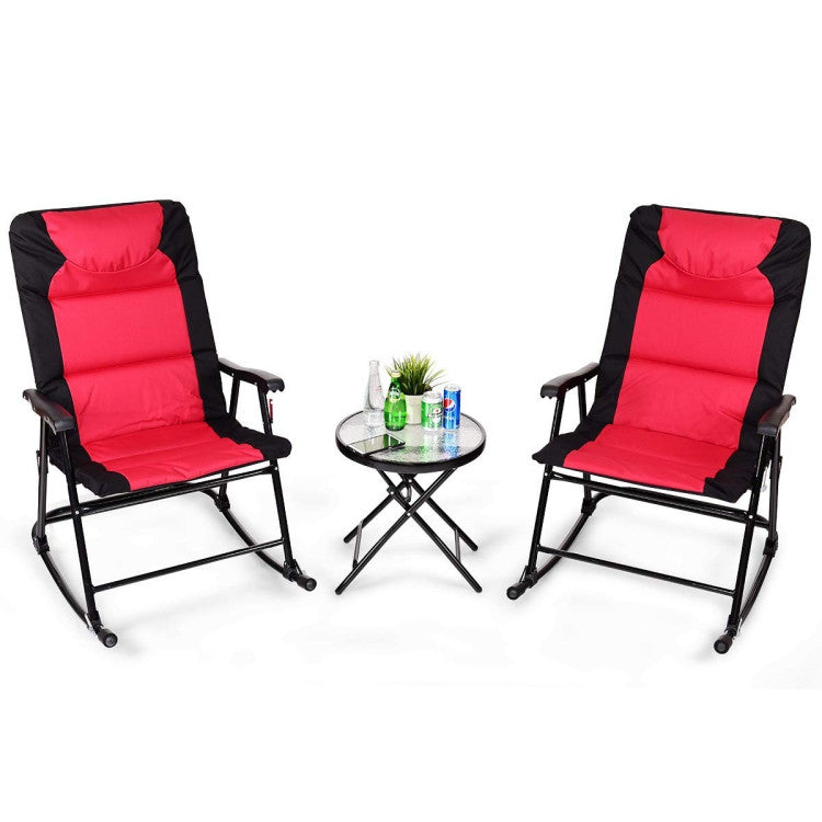 3-Piece Outdoor Folding Rocking Chair Table Set with Cushion