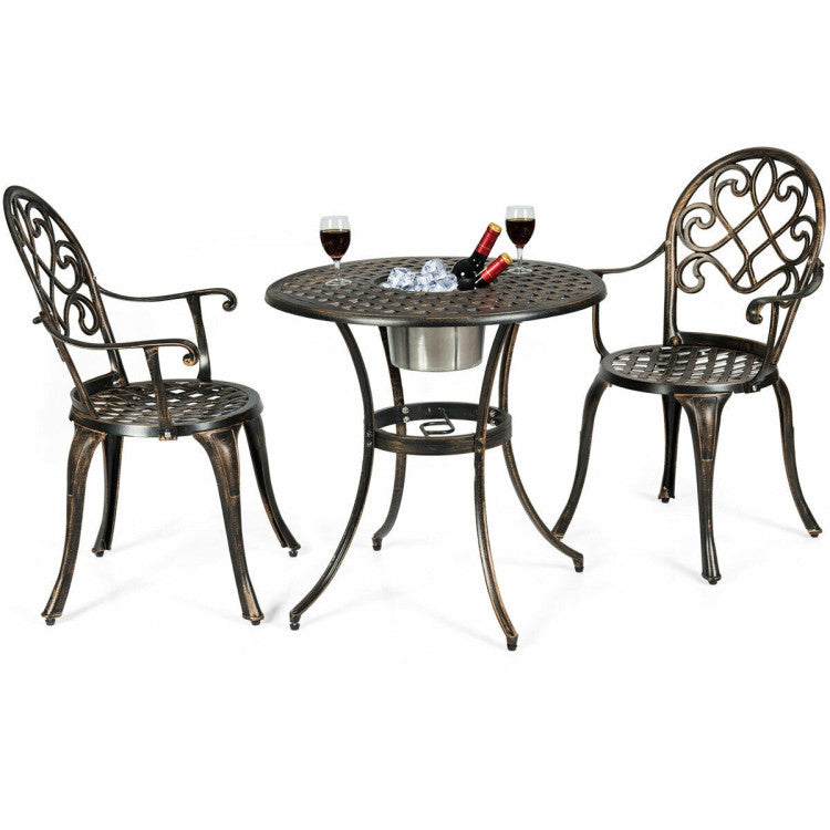 3-Piece Outdoor Set Patio Bistro with Attached Removable Ice Bucket