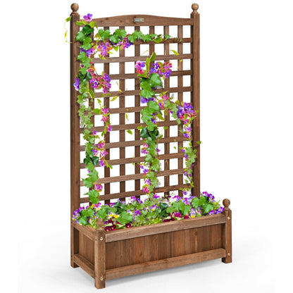 Solid Freestanding Wood Planter Box with Trellis for Garden