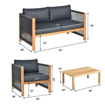 4-Piece Acacia Wood Sofa Set with Cushions for Outdoor Patio