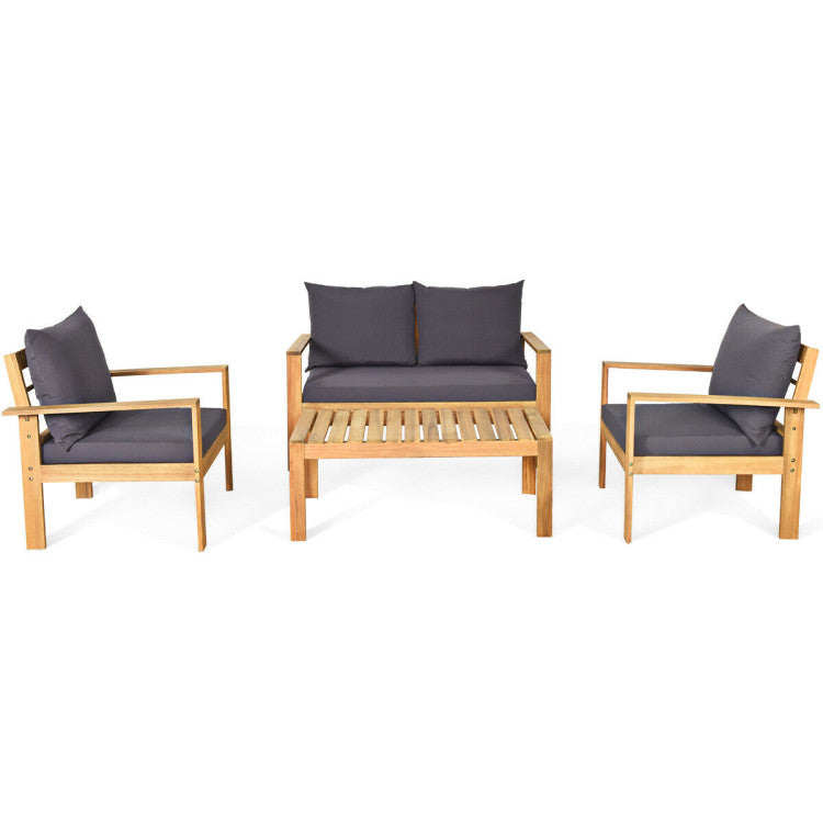 Outdoor 4-Piece Acacia Wood Chat Set with Water Resistant Cushions