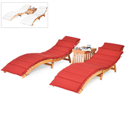 3-Piece Folding Patio Eucalyptus Wood Lounge Chair Set with Foldable Side Table