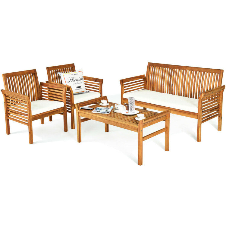 4-Piece Outdoor Acacia Wood Sofa Furniture Set