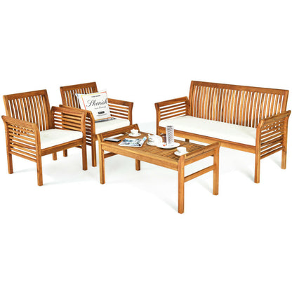 4-Piece Outdoor Acacia Wood Sofa Furniture Set