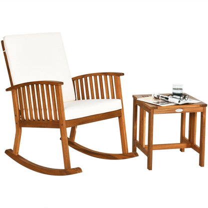 2-Piece Acacia Wood Patio Rocking Chair and Table Set