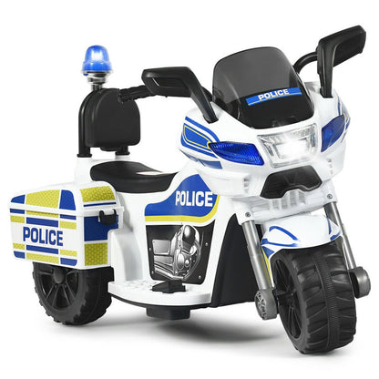 Costway 6V 3-Wheel Kids Police Ride On Motorcycle with Backrest