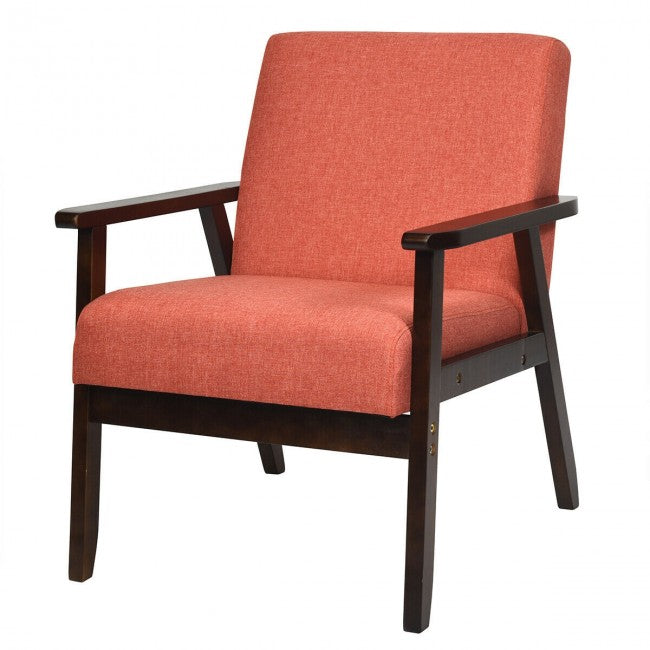 Solid Rubber Wood Fabric Accent Armchair