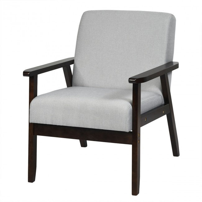 Solid Rubber Wood Fabric Accent Armchair