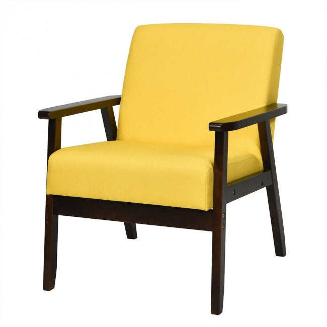 Solid Rubber Wood Fabric Accent Armchair