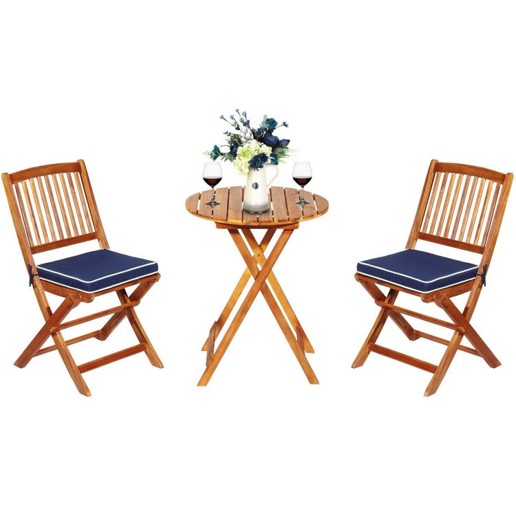 3-Piece Patio Folding Bistro Set with Padded Cushion and Round Coffee Table