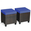 2 Pieces Patio Rattan Ottoman Cushioned Seat