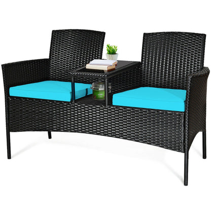 Wicker Patio Conversation Furniture Set with Removable Cushions and Table